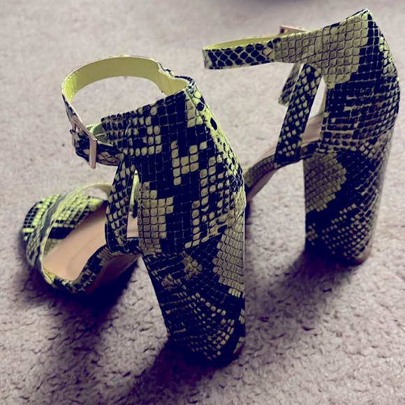 Neon Snakeskin Block Heels with Ankle Strap - Picture 5 of 5